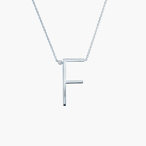 Naszyjnik celebrytka litera F Savicki: srebrny, biały szafir